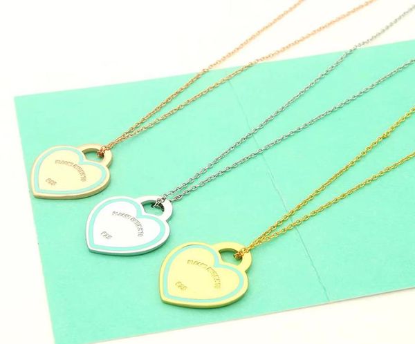 

drop love heart pendant necklace with diamonds designer jewelry womens necklaces as gift with blue box4961369, Silver