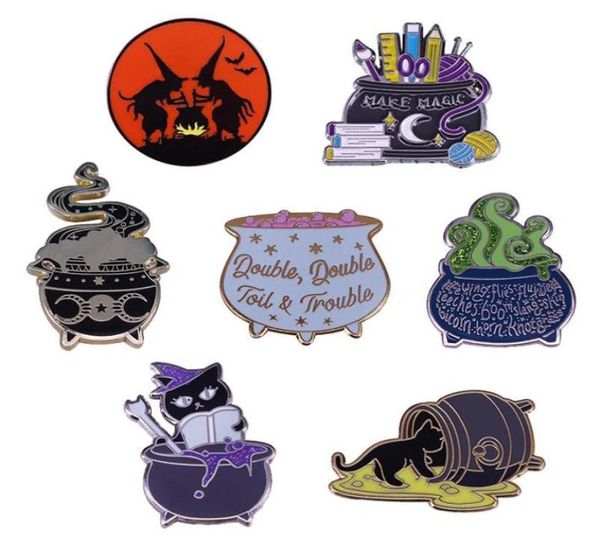 

pins, brooches great shakespeare tragedy literature,double trouble,halloween witch cat magic potion cauldron badge magical addition8759524, Gray