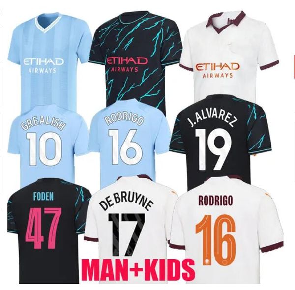 

23 24 haaland soccer jerseys de bruyne phillips mans cities grealish sterling mahrez foden manchesters 2023 2024 football shirts men kids ki, Black