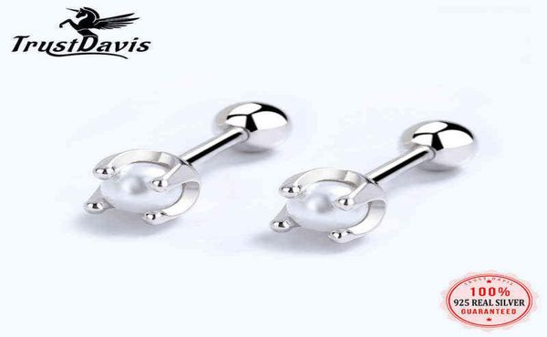 

trustdavis real 925 sterling silver fashion sweet clover leaves cz screw stud earrings for women children baby jewelry da2240 l2202945851, Golden;silver