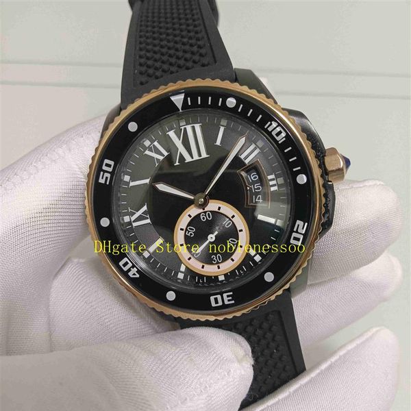 

real po mens with original box watch men's 42mm black dial rubber bracelet w2ca0004 men automatic watches sport wristwatch221l, Slivery;brown