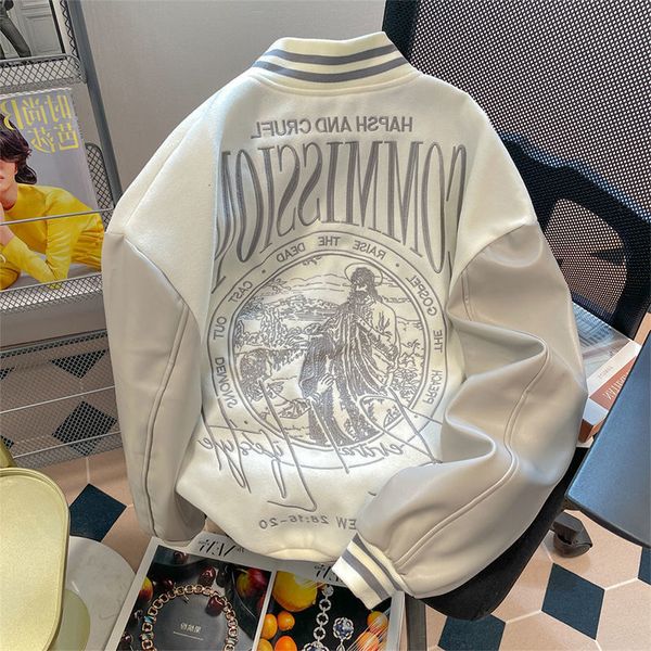 

mens jackets american fried street embroidery baseball uniform men and women ruffian handsome button high sense winter lapel jacket mens coa, Black;brown