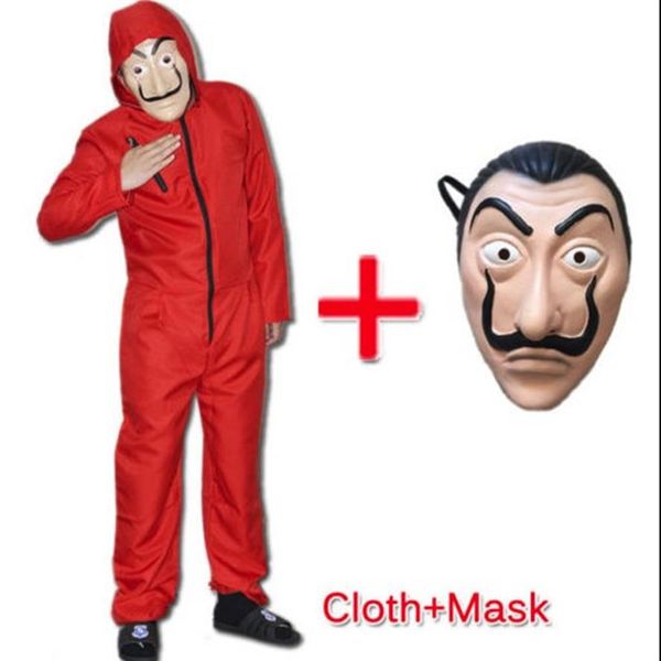 

salvador dali la casa de papel money heist cos jumpsuit mask costume cosplay256b, Black;red
