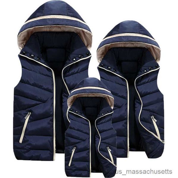 

down coat fashion family matching clothes winter mommy daughter son warm vest men down jacket autumn baby girls boys hooded coat r230905, Blue;gray