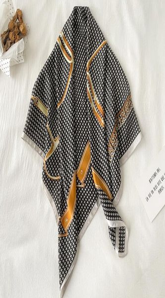 

whole 5style 9090cm fashion designer letters print imitate silk scarf headband for women long handle bag scarves paris should4691448, Blue;gray