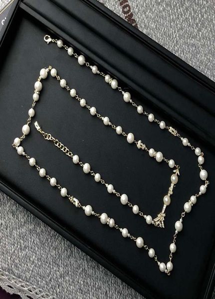

r necklace classic double letter pearl sweater chain valentines day gift with box lhc92653754, Golden;silver