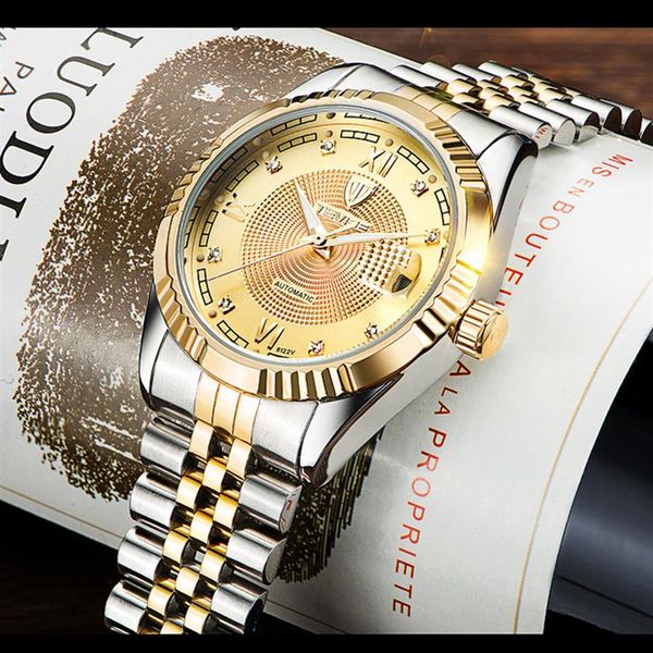

tevise fashion automatic men watch luminous mechanical watches gold dial skeleton men watch business men's wristwatches274g, Slivery;brown