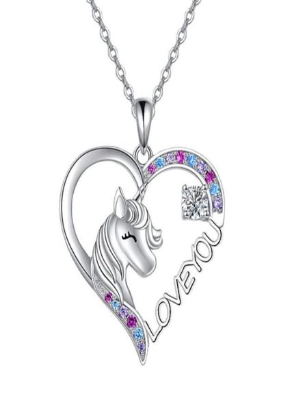 

children039s unicorn pendant necklace for women cartoon animal rainbow horse crystal5093910, Silver