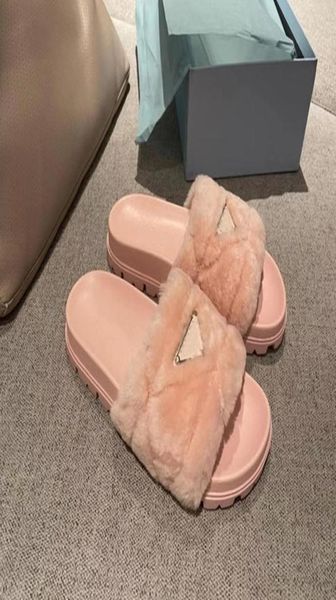 

paris designer fashion women classic flats slippers sheepskin lining triangular metal fur sandals female casual peep toe shoes 3 c7820763, Black