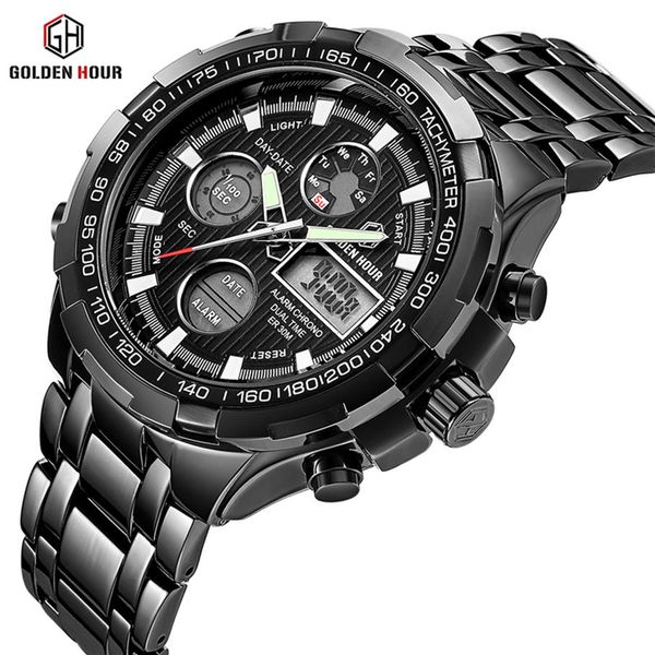 

reloj hombre goldenhour black quartz mens watch zegarek meski digital wrist watches military sport male clocks relogio masculino236m, Slivery;brown