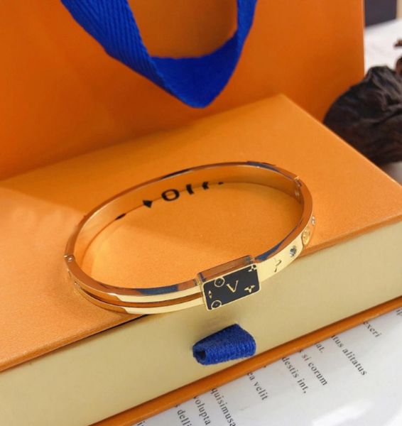 

stainless steel gold bangle bracelets women luxury designer double layer structure letter jewelry crystal gift bangles mens bracel1549588, Black