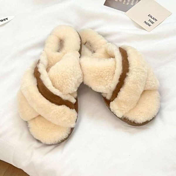 

tasman australia shearling slippers logo sandal cross strap slides fur wool tazz mules women ultra mini boot slip-on shoes suede soft comfor, Black