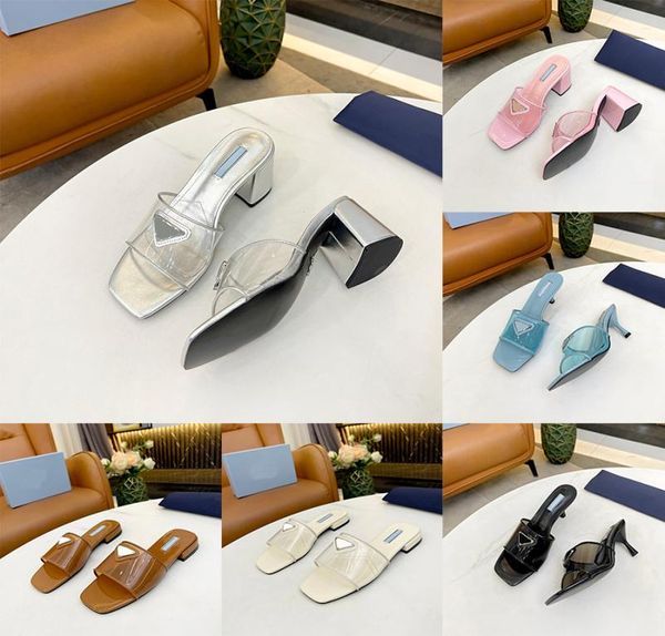 

designer slippers plexiglass heels women flats fashion milano slides chunky high heel gold silver metallic leather insole slippers3899602, Black