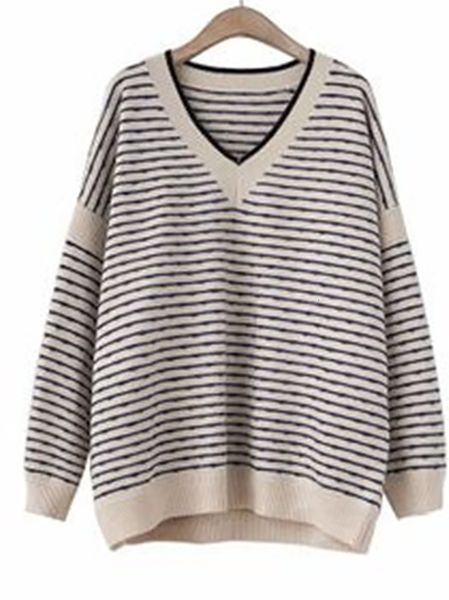 

womens sweaters korean version of the sweater contrast casual striped knit vneck lazy style knitwear trend y2k 230904, White;black