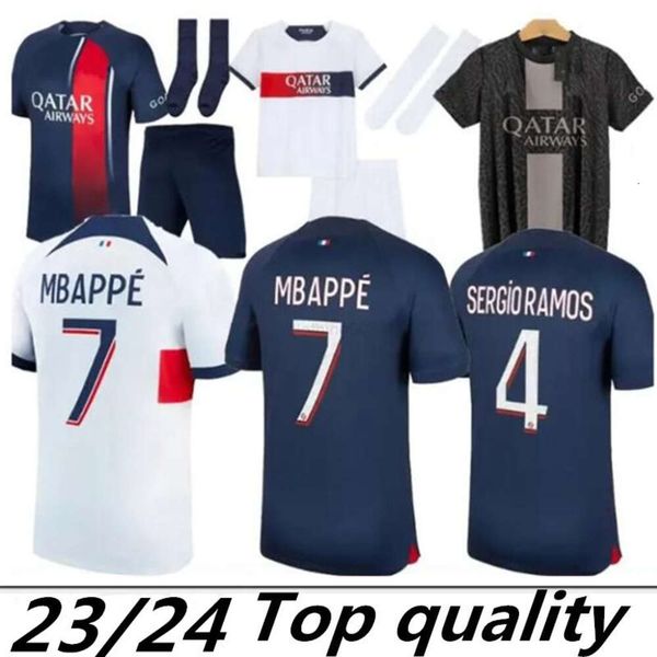 

2023 2024 mbappe #7 soccer jerseys hakimi home away fans 23 24 stadium maillots de football shirt marquinhos verratti icardi uniform kids ki, Gray