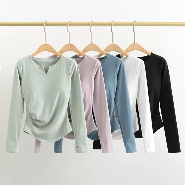 

luluwomen yoga clothing with chest pad women's autumn and winter sports long-sleeved high-end pilates training fitness 77j
