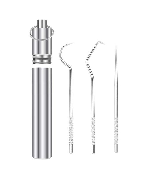 

stainless steel toothpick set accessories portable oral cleaning tools artifact outdoor picnic camp reusable household travel stor5501866, Silver