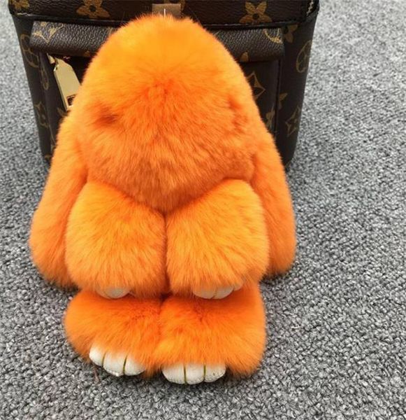 

cute pluff bunny keychain rex genuine rabbit fur key chains for women bag toys doll fluffy lovely pompom keyring car key6398675, Silver