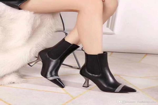 

fashionville 20190900501 nude burgundy genuine leather pointed heel short boots1246162, Black