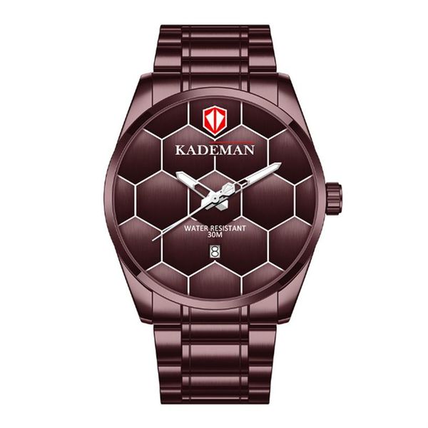 

kademan brand high definition luminous mens watch quartz calendar watches leisure simple football texture stainless steel band wri283u, Slivery;brown