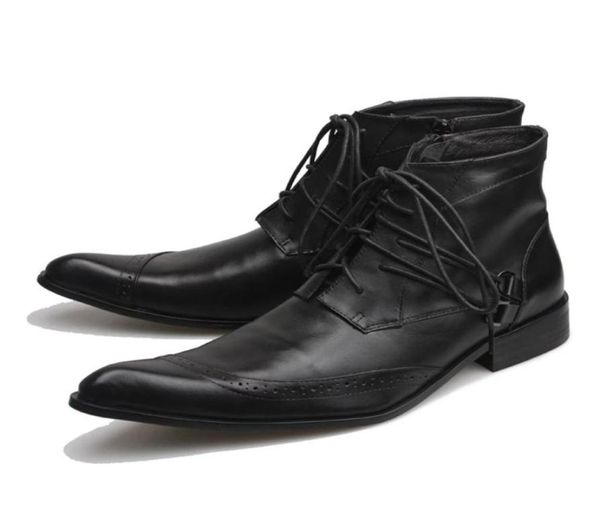 

men leather boots black autumn winter pointed toe laceup botas hombre fashion designer039s ankle boots sapatos8069703