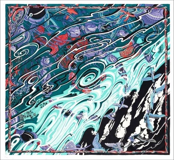 

silk edge scarf shawl women 90 soft real silk elegant big square scarf spring autumn bandana gift1864211, Blue;gray