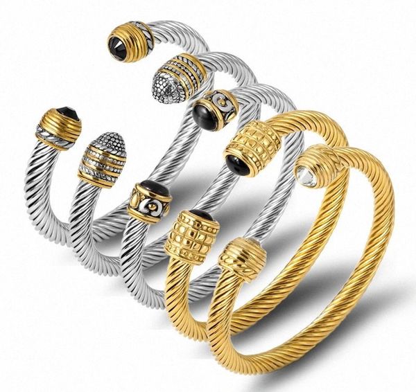 

fashion cuff bangle stainless steel cable rope bracelet for men boy simple wristband jewelry mdng#6264638, Black