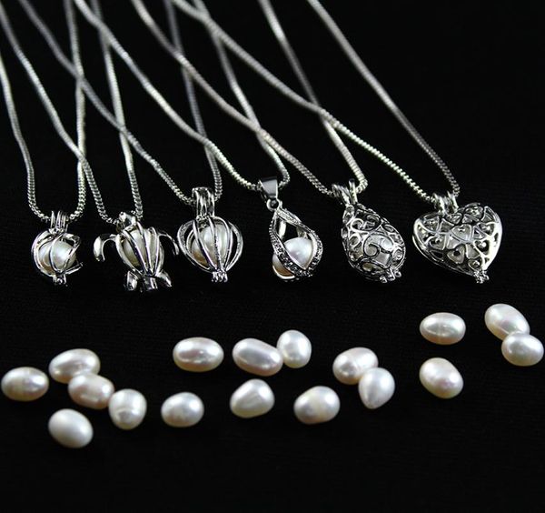 

whole love wish pearl cages locket necklace hollow out oyster pearl pendant necklace freshwater pearl shark mermaid jewelry9659869, Silver