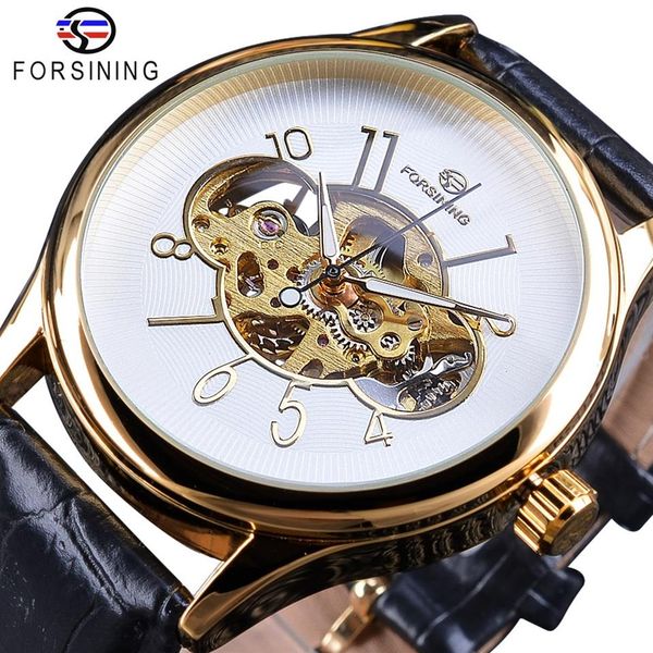 

forsining skeleton white golden display luminous men's openwork watches brand luxury mechanical wristwatch transparent ca323k, Slivery;brown