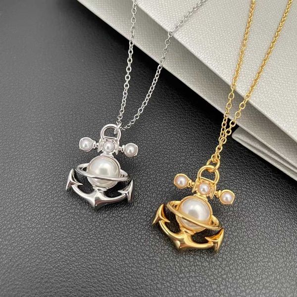 

designer necklace vivi luxury high version new saturn cat boat pendant collar chain simple diamond necklace accessories jewelry valentine&#0, Silver