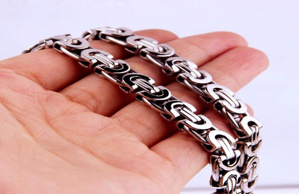 

11mm byzantine box link chain necklace for men stainless steel chain gold silver black fashion men jewelry whole1612082