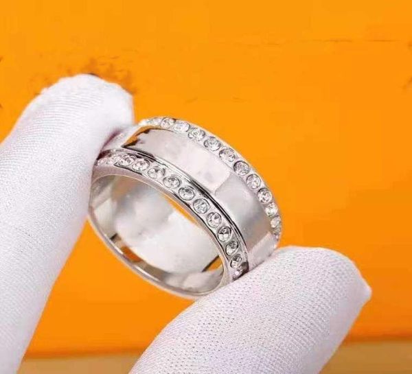 

luxury double row diamond ring fashion couple ring titanium steel waterproof jewelry supply2507548, Silver