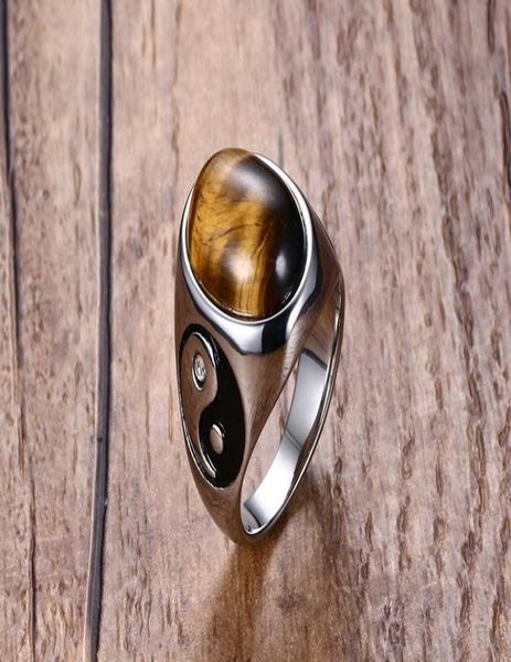 

men039s 925k stamped silver plated titanium ring stainless steel finger rings with tiger eye stone band ring6382118, Golden;silver
