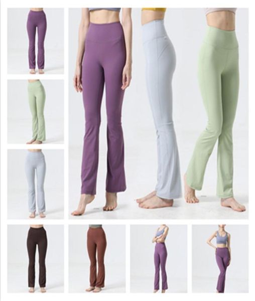 

yoga outfits solid color sports shaping high waist tight flared fitness loose jogging sportswear womens nine point flared pants legging66694