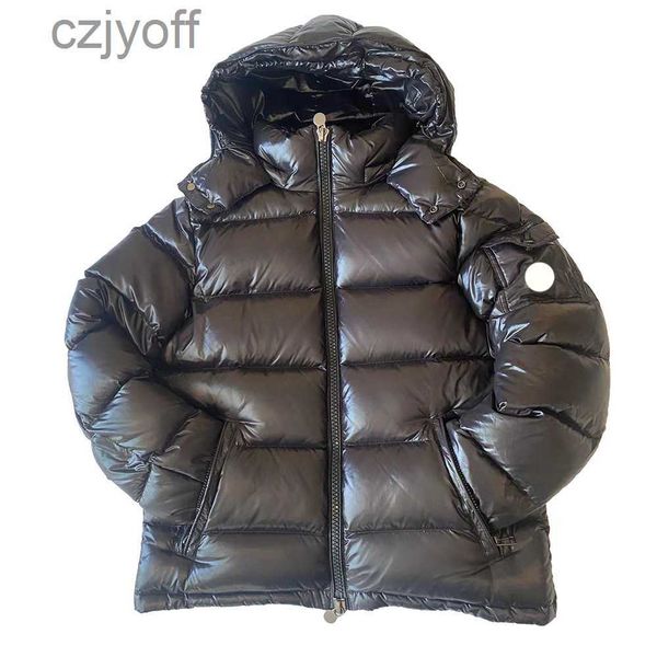 

mens puffer hooded down jackets with nfc designer classic style gray inside mens outerwear embroidered armband winter coats, Black