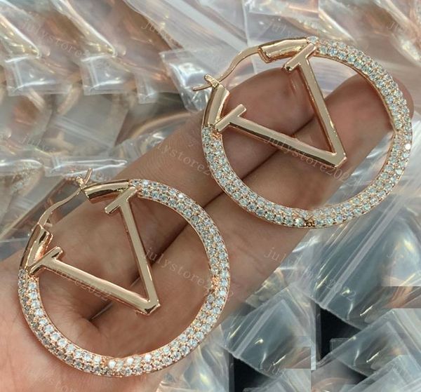 

women hoop earring 4cm designer stud earrings v jewelry hoops silver diamond earrings ear letter studs luxury gold hoops fashion w2828996, Golden;silver