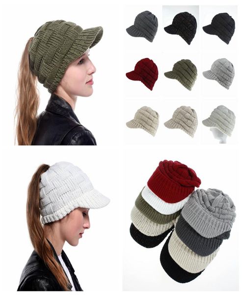 

women ponytail baseball beanies winter women knitted hat warm wool horsetai skull beanie crochet ski outdoor cap ljja29319676846, Blue;gray