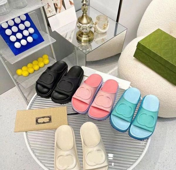 

designer slippers women thick bottom sandals platform slipper classics rubber slides solid color flip flops non slip sandals flat shoes e239, Black
