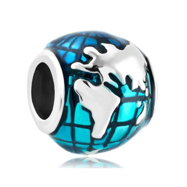 

fashion women jewelry metal blue enameled sea earth globe lucky european spacer bead large hole charms for beaded bracelet8681548, Black