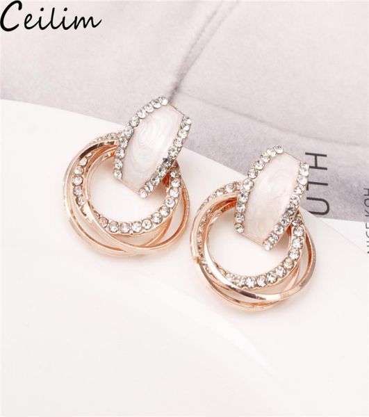 

crystal hoop earrings with rhinestone 3 circle earring simple gold plated ear for women elegant sweet korea design1760734, Golden;silver