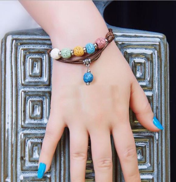 

fashion bohemian multicolor lava stone bracelet for women men jewelry weave leather essential oil diffuser bracelet3389562, Golden;silver