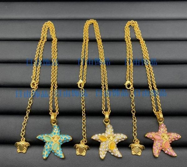 

new designed head colored diamonds starfish necklace bracelet sea travel holiday style ladies baroque designer jewelry5329399, Black