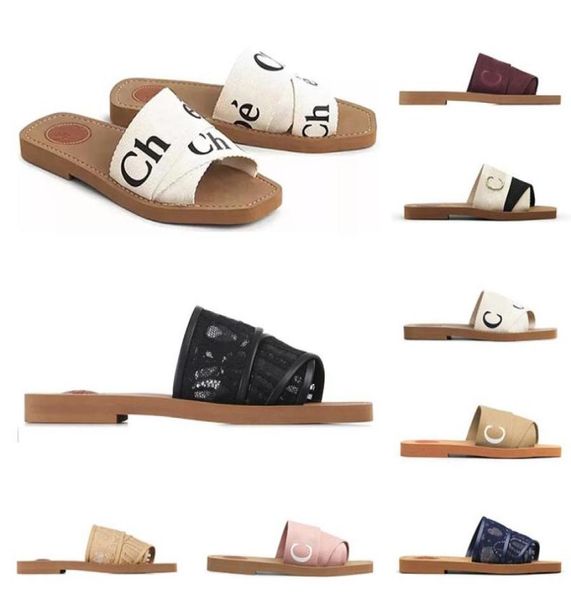 

2023 quality woody mules flat sandals women slides canvas slippers square toe lace embroidery snake white black sail womens ou4378646