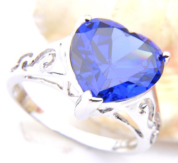 

luckyshine 6pcslot family friend holiday gift rings love heart blue z gems 925 sterling silver cubic zirconia lady rings6211448, Golden;silver