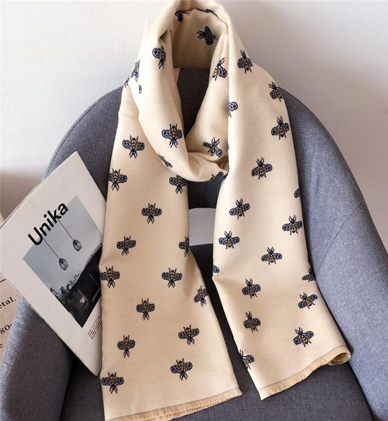 

fashion autumn and winter the highquality designer new ladies small bee imitation cashmere scarf long twouse warm neck shawl1560225, Blue;gray