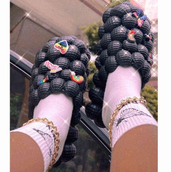 

women bubble slides 2022 summer massage slippers fashion wear toecovered sandals comfortable home flip flops ladies shoes g224816443, Black