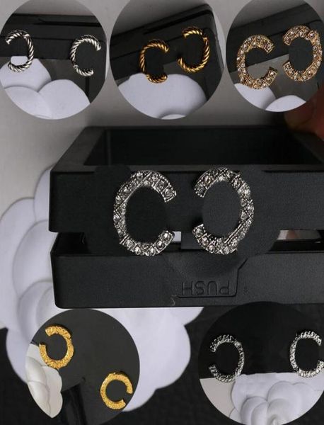 

6style 18k gold plated luxury designers c letters stud geometric women 925 silver crystal rhinestone earring wedding party jewerlr5981411, Golden;silver