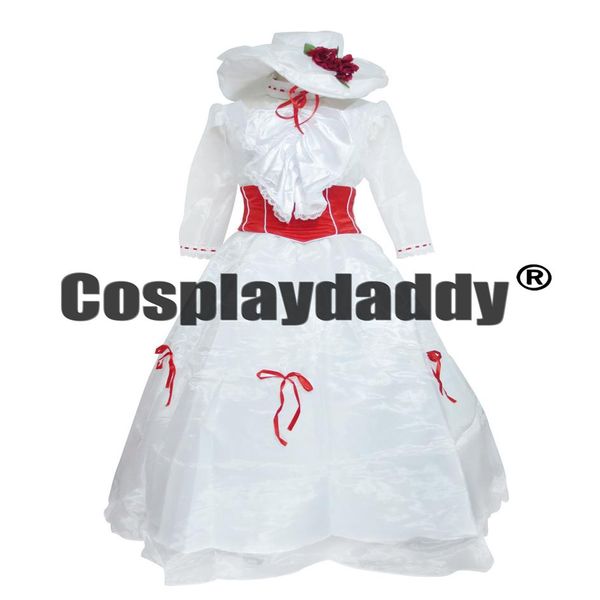 

mary poppins movie princess mary white party dress cosplay costume264g, Black;red