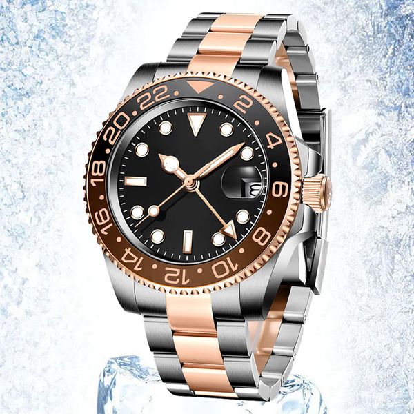 

designer watch mens watch 40mm all stainless steel band ceramic ring automatic movement sapphire glass lens mechanical watches, Slivery;brown