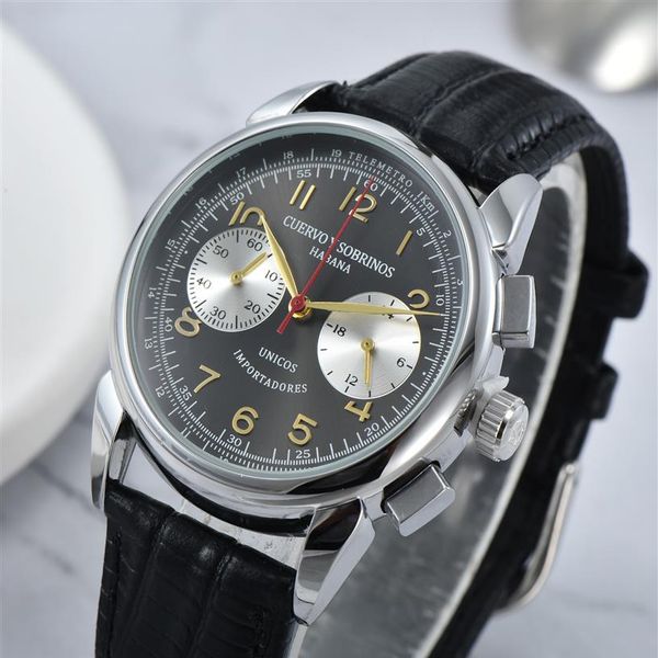 

2022 cuervo y sobrinos men's watch multifunctional luxury chronograph fashion classic leather strap waterproof quartz sports 288y, Slivery;brown